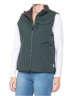 Carhartt Quilted Dark Green Sherpa-Lined Vest utility size Medium